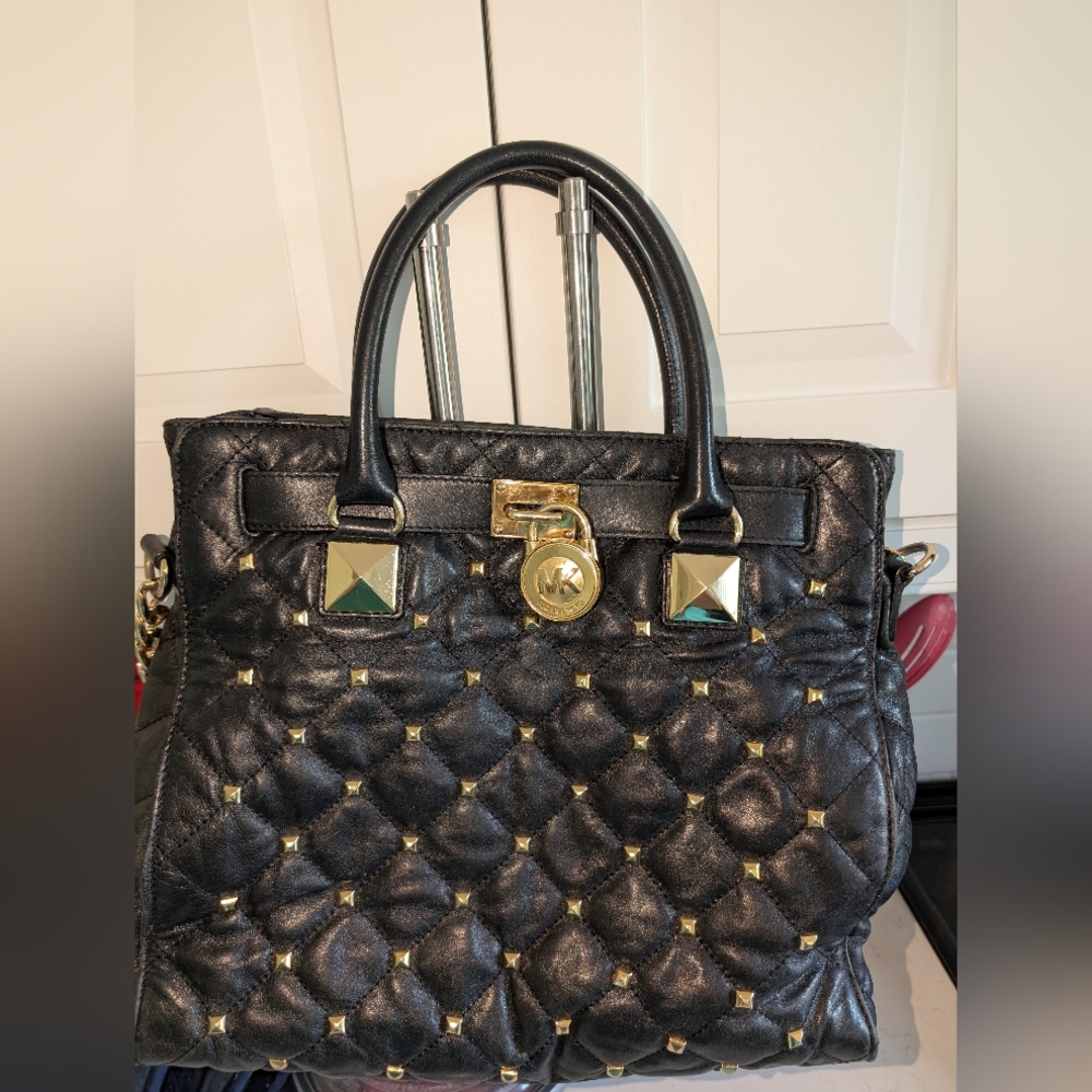 Michael Kors Vintage Black and Gold Studded Hamilton North South Tote